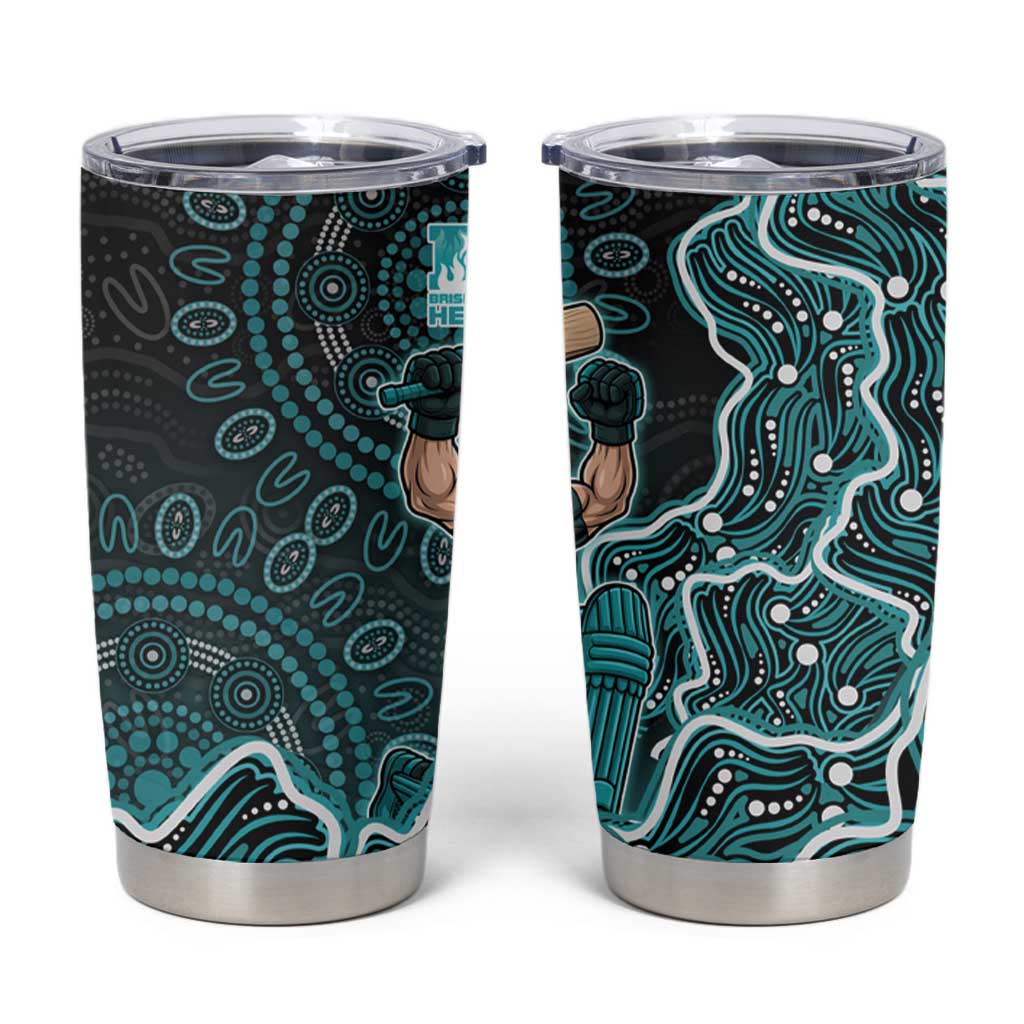 Brisbane Heat Cricket Mascot Tumbler Cup Aboriginal Dot Art Cyan And Black Tribal Pattern