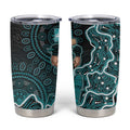 Brisbane Heat Cricket Mascot Tumbler Cup Aboriginal Dot Art Cyan And Black Tribal Pattern