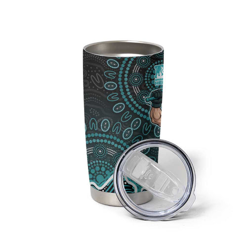 Brisbane Heat Cricket Mascot Tumbler Cup Aboriginal Dot Art Cyan And Black Tribal Pattern