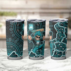 Brisbane Heat Cricket Mascot Tumbler Cup Aboriginal Dot Art Cyan And Black Tribal Pattern