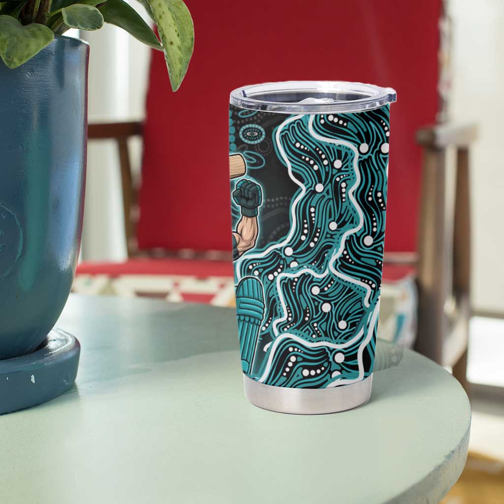 Brisbane Heat Cricket Mascot Tumbler Cup Aboriginal Dot Art Cyan And Black Tribal Pattern