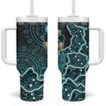 Brisbane Heat Cricket Mascot Tumbler With Handle Aboriginal Dot Art Cyan And Black Tribal Pattern