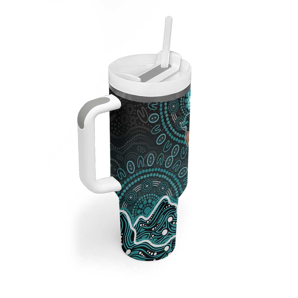 Brisbane Heat Cricket Mascot Tumbler With Handle Aboriginal Dot Art Cyan And Black Tribal Pattern