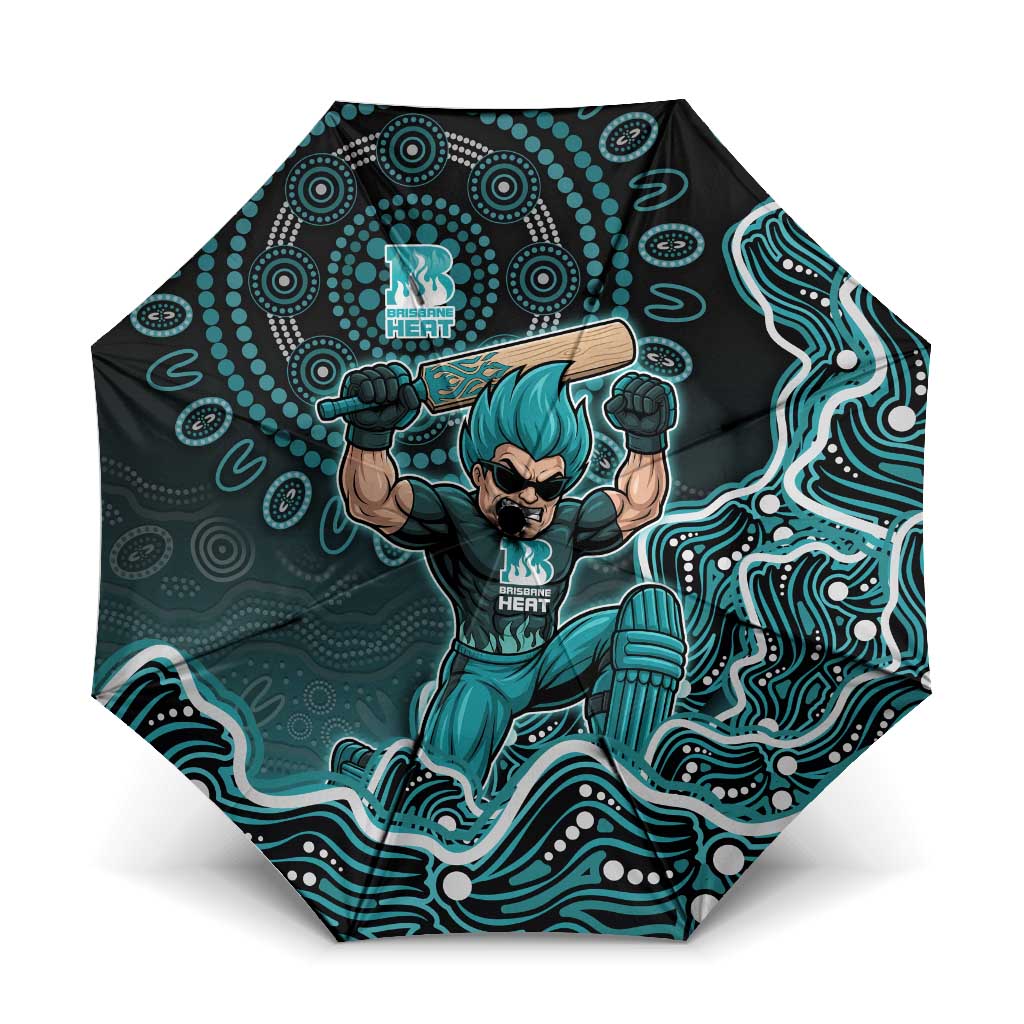 Brisbane Heat Cricket Mascot Umbrella Aboriginal Dot Art Cyan And Black Tribal Pattern