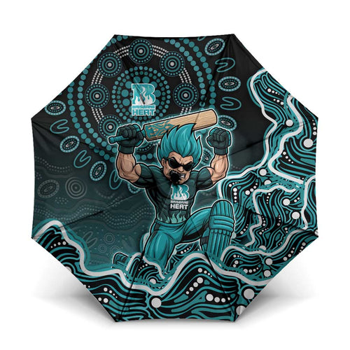 Brisbane Heat Cricket Mascot Umbrella Aboriginal Dot Art Cyan And Black Tribal Pattern
