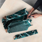 Brisbane Heat Cricket Mascot Umbrella Aboriginal Dot Art Cyan And Black Tribal Pattern