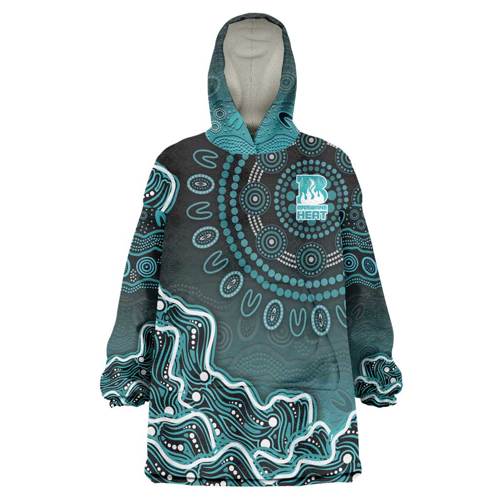 Brisbane Heat Cricket Mascot Wearable Blanket Hoodie Aboriginal Dot Art Cyan And Black Tribal Pattern