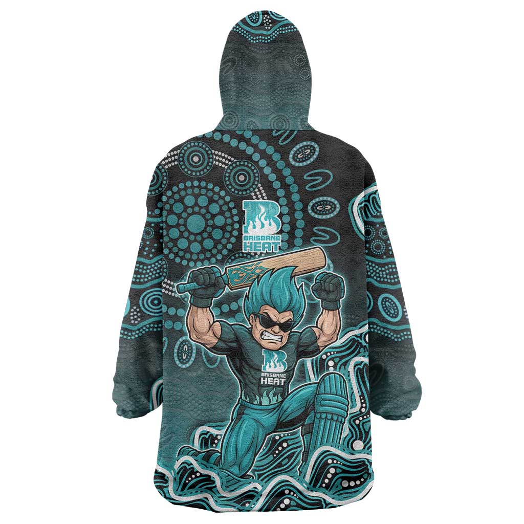 Brisbane Heat Cricket Mascot Wearable Blanket Hoodie Aboriginal Dot Art Cyan And Black Tribal Pattern