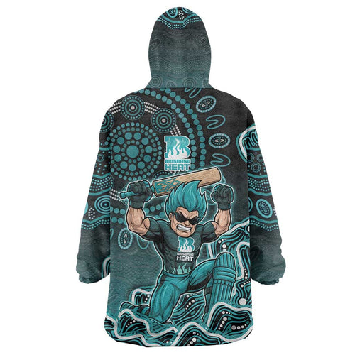 Brisbane Heat Cricket Mascot Wearable Blanket Hoodie Aboriginal Dot Art Cyan And Black Tribal Pattern