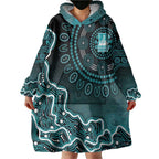 Brisbane Heat Cricket Mascot Wearable Blanket Hoodie Aboriginal Dot Art Cyan And Black Tribal Pattern