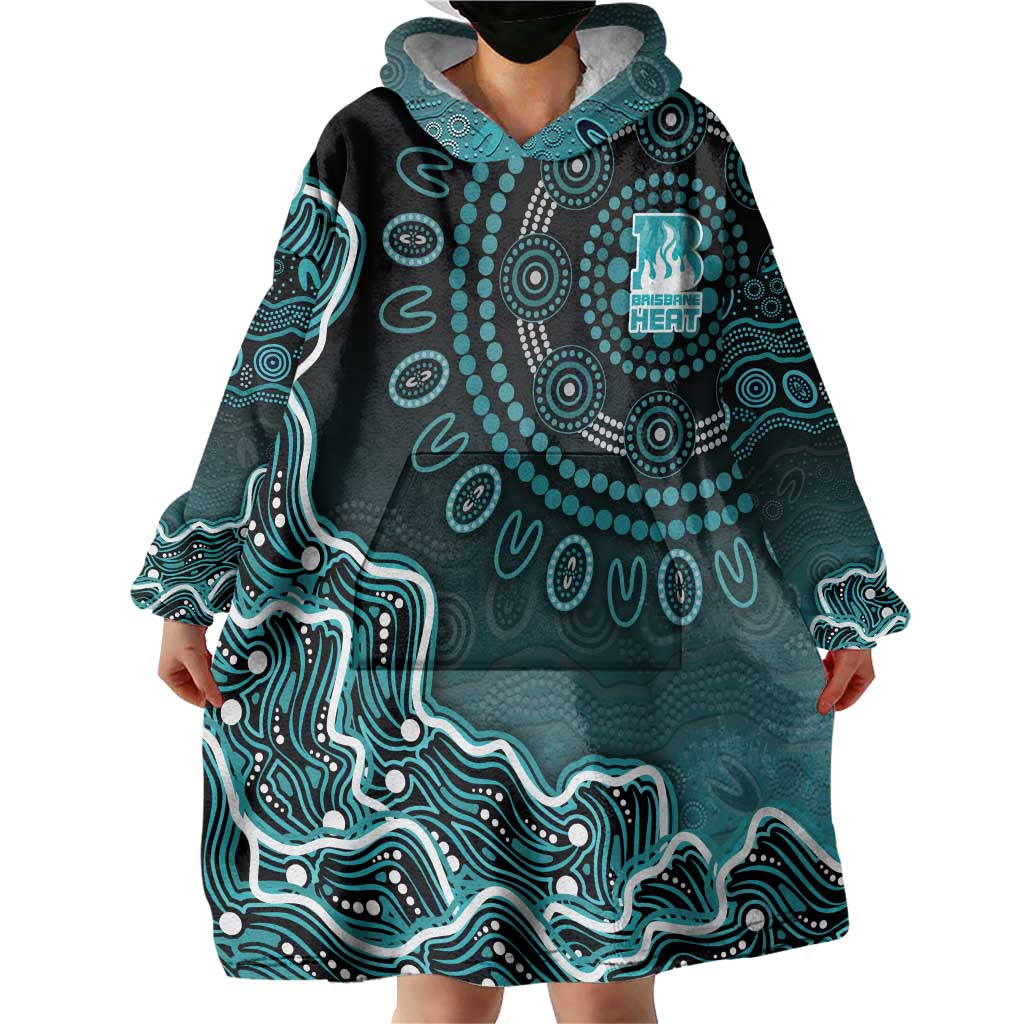 Brisbane Heat Cricket Mascot Wearable Blanket Hoodie Aboriginal Dot Art Cyan And Black Tribal Pattern