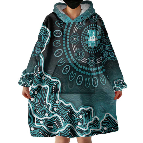 Brisbane Heat Cricket Mascot Wearable Blanket Hoodie Aboriginal Dot Art Cyan And Black Tribal Pattern