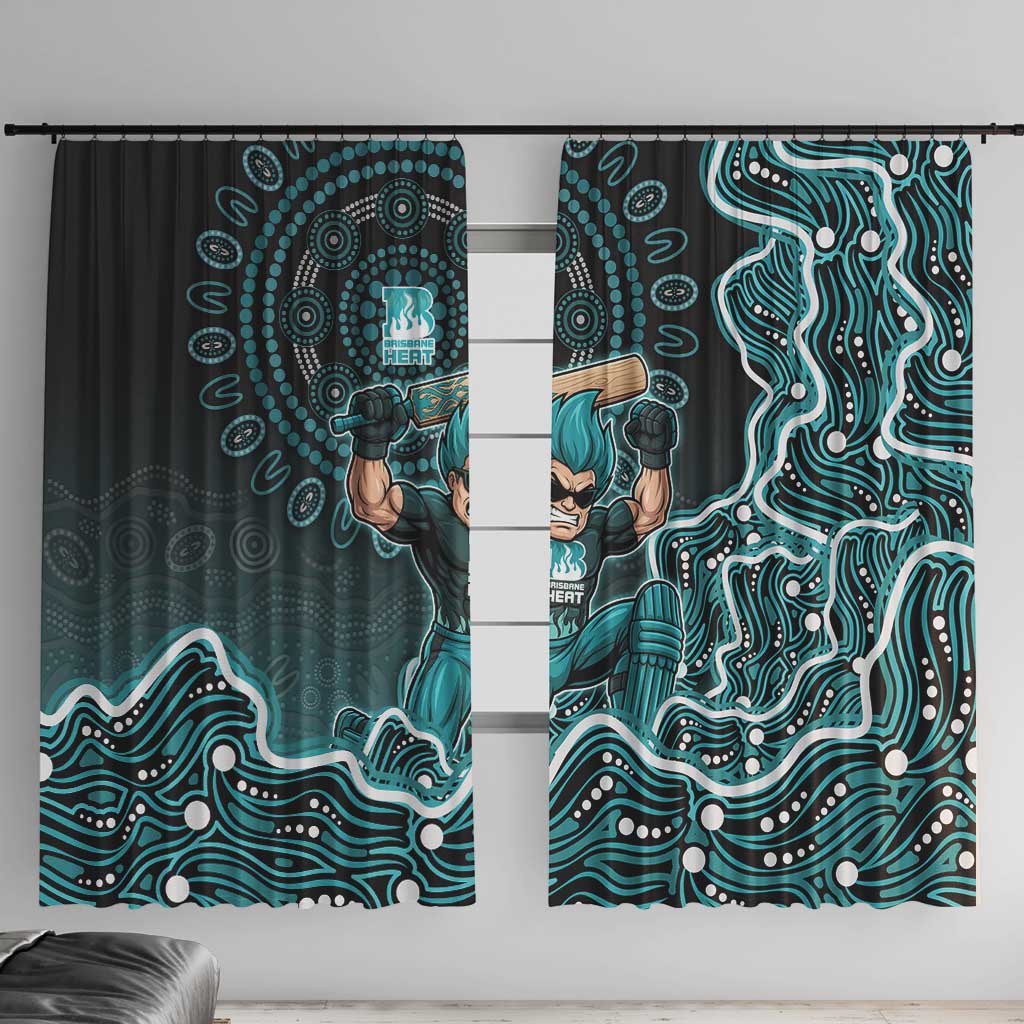 Brisbane Heat Cricket Mascot Window Curtain Aboriginal Dot Art Cyan And Black Tribal Pattern