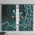 Brisbane Heat Cricket Mascot Window Curtain Aboriginal Dot Art Cyan And Black Tribal Pattern