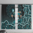 Brisbane Heat Cricket Mascot Window Curtain Aboriginal Dot Art Cyan And Black Tribal Pattern