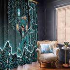 Brisbane Heat Cricket Mascot Window Curtain Aboriginal Dot Art Cyan And Black Tribal Pattern