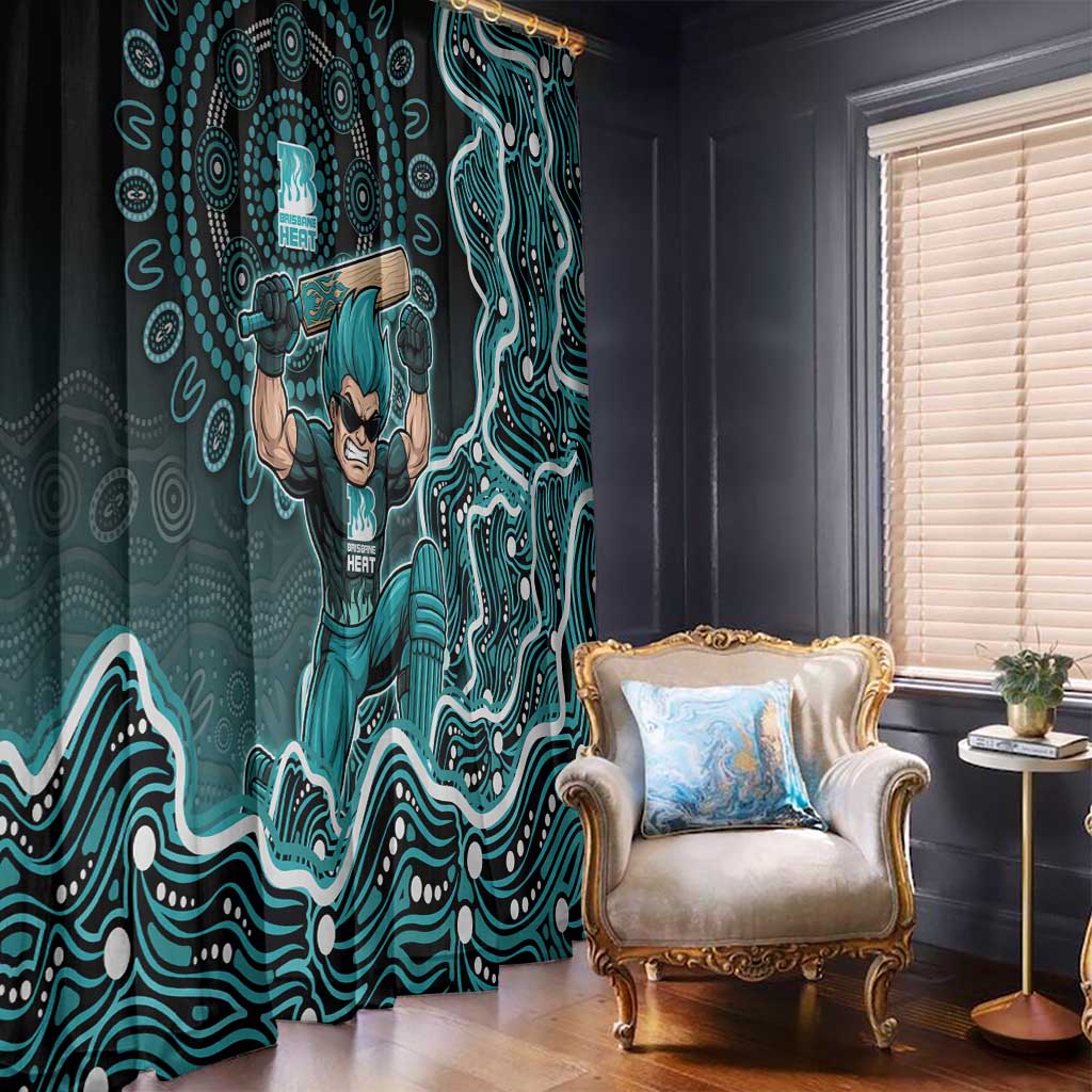 Brisbane Heat Cricket Mascot Window Curtain Aboriginal Dot Art Cyan And Black Tribal Pattern