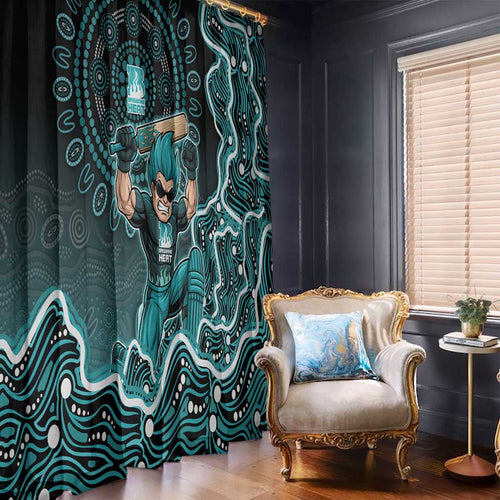 Brisbane Heat Cricket Mascot Window Curtain Aboriginal Dot Art Cyan And Black Tribal Pattern