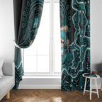 Brisbane Heat Cricket Mascot Window Curtain Aboriginal Dot Art Cyan And Black Tribal Pattern