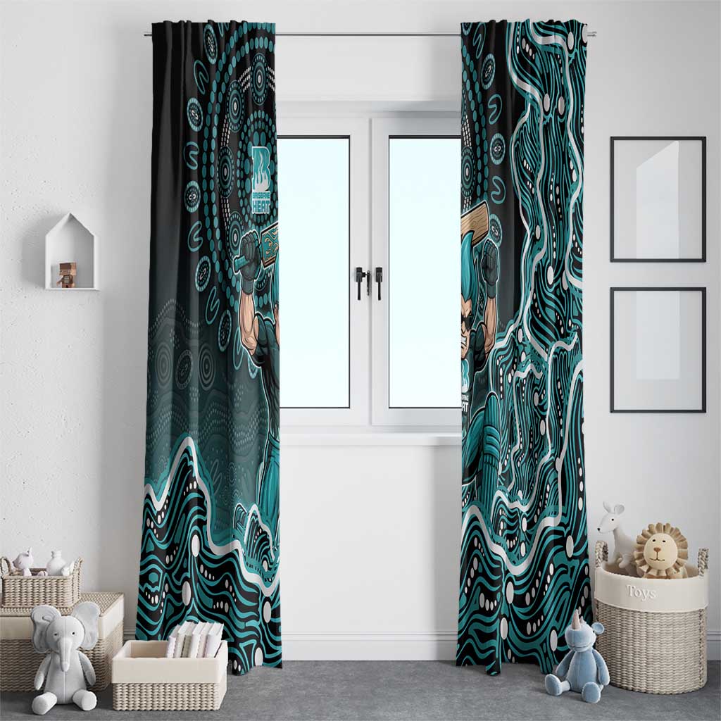Brisbane Heat Cricket Mascot Window Curtain Aboriginal Dot Art Cyan And Black Tribal Pattern