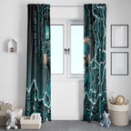 Brisbane Heat Cricket Mascot Window Curtain Aboriginal Dot Art Cyan And Black Tribal Pattern