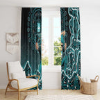 Brisbane Heat Cricket Mascot Window Curtain Aboriginal Dot Art Cyan And Black Tribal Pattern