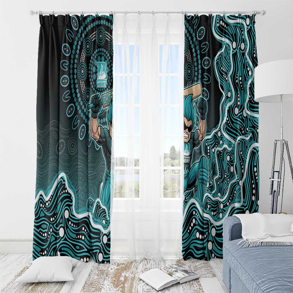 Brisbane Heat Cricket Mascot Window Curtain Aboriginal Dot Art Cyan And Black Tribal Pattern