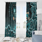 Brisbane Heat Cricket Mascot Window Curtain Aboriginal Dot Art Cyan And Black Tribal Pattern