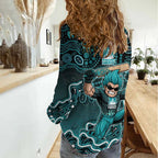 Brisbane Heat Cricket Mascot Women Casual Shirt Aboriginal Dot Art Cyan And Black Tribal Pattern