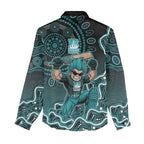 Brisbane Heat Cricket Mascot Women Casual Shirt Aboriginal Dot Art Cyan And Black Tribal Pattern