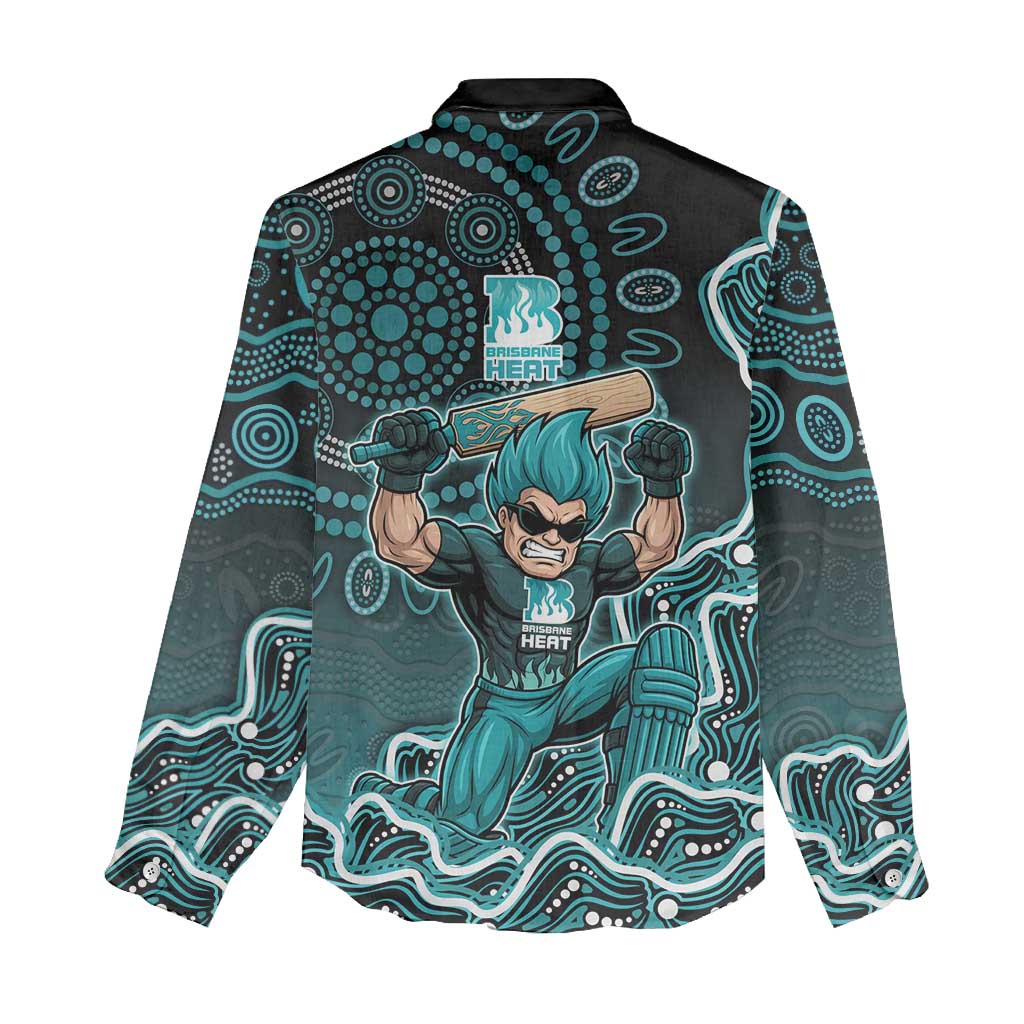 Brisbane Heat Cricket Mascot Women Casual Shirt Aboriginal Dot Art Cyan And Black Tribal Pattern