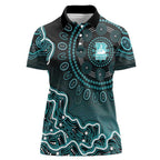 Brisbane Heat Cricket Mascot Women Polo Shirt Aboriginal Dot Art Cyan And Black Tribal Pattern