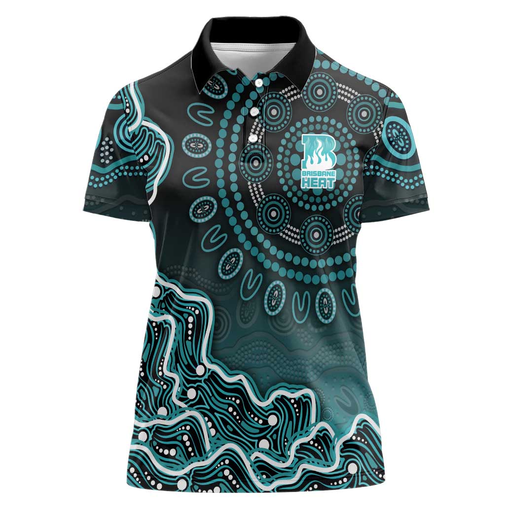 Brisbane Heat Cricket Mascot Women Polo Shirt Aboriginal Dot Art Cyan And Black Tribal Pattern