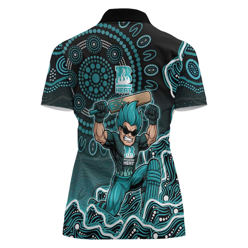 Brisbane Heat Cricket Mascot Women Polo Shirt Aboriginal Dot Art Cyan And Black Tribal Pattern