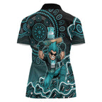 Brisbane Heat Cricket Mascot Women Polo Shirt Aboriginal Dot Art Cyan And Black Tribal Pattern