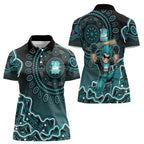 Brisbane Heat Cricket Mascot Women Polo Shirt Aboriginal Dot Art Cyan And Black Tribal Pattern