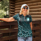 Brisbane Heat Cricket Mascot Women Polo Shirt Aboriginal Dot Art Cyan And Black Tribal Pattern