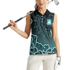 Brisbane Heat Cricket Mascot Women Sleeveless Polo Shirt Aboriginal Dot Art Cyan And Black Tribal Pattern