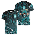 Brisbane Heat Cricket Mascot Women V-Neck T-Shirt Aboriginal Dot Art Cyan And Black Tribal Pattern