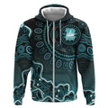 Brisbane Heat Cricket Mascot Zip Hoodie Aboriginal Dot Art Cyan And Black Tribal Pattern