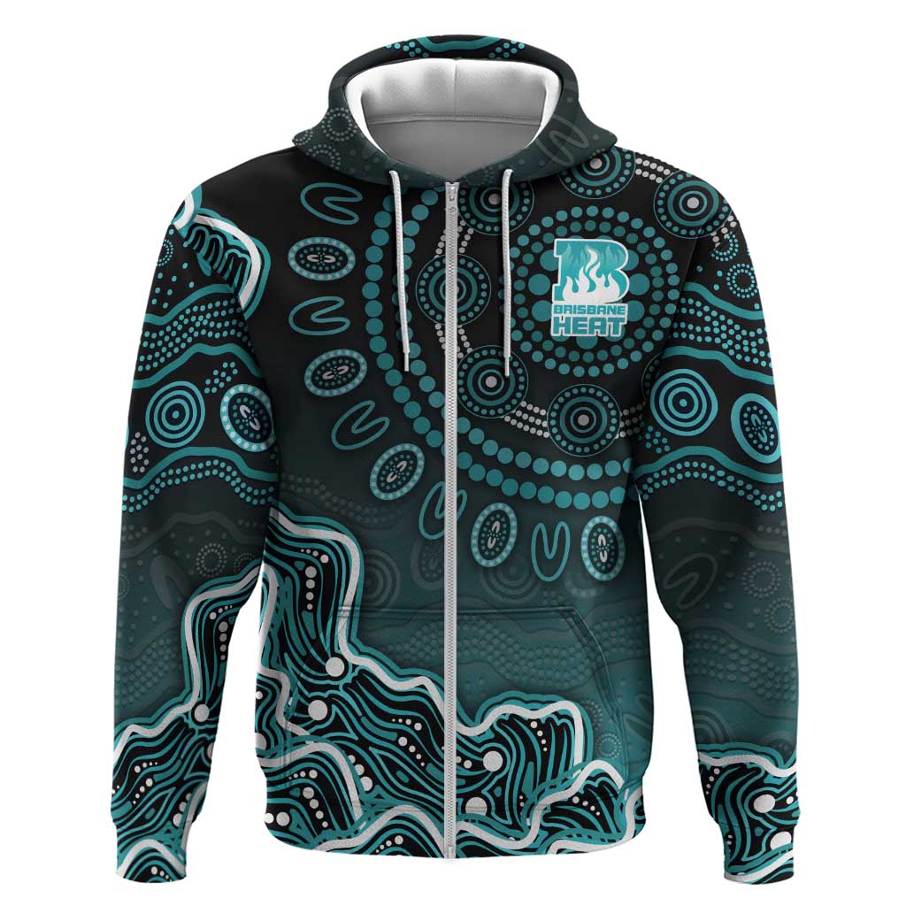 Brisbane Heat Cricket Mascot Zip Hoodie Aboriginal Dot Art Cyan And Black Tribal Pattern