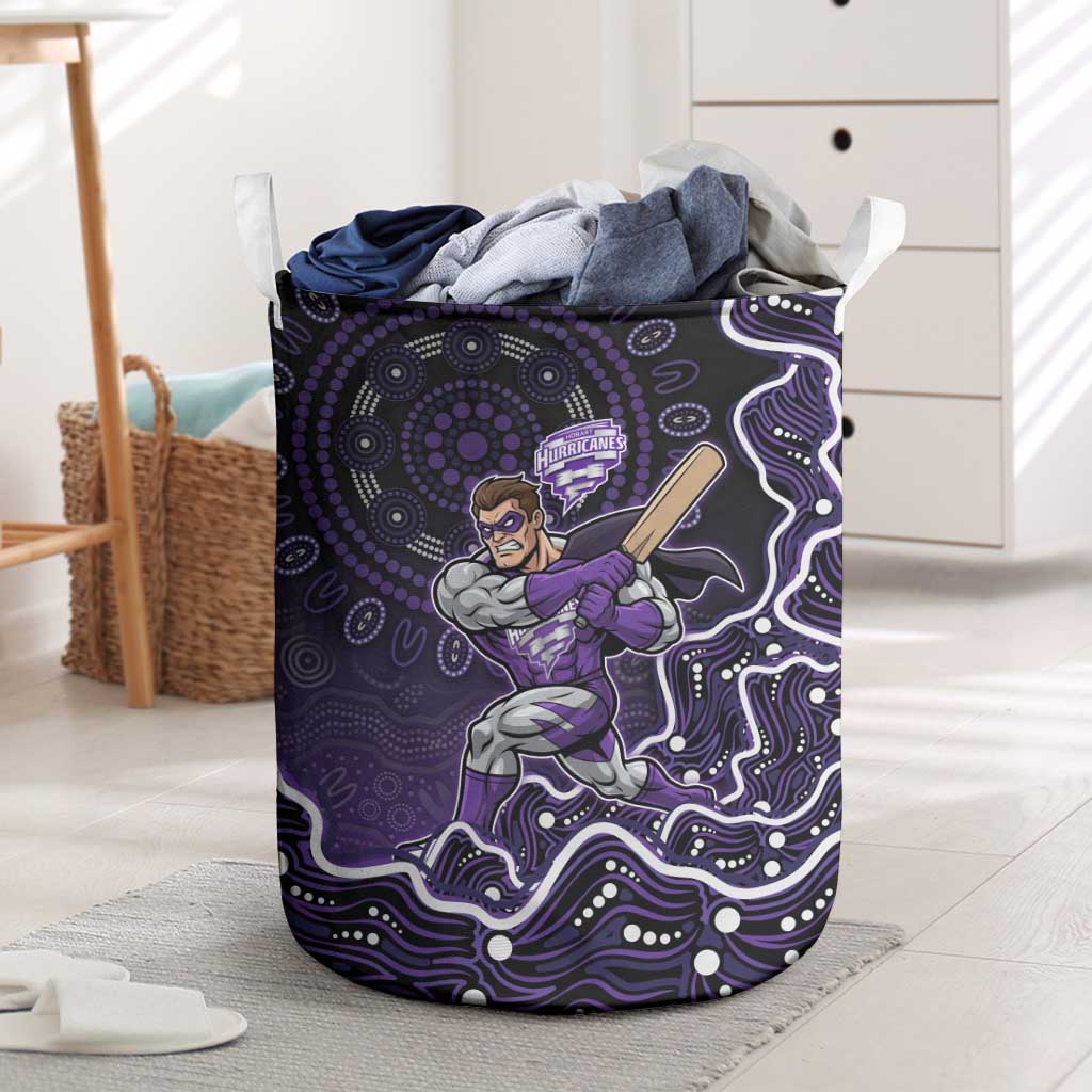 Hobart Hurricanes Cricket Mascot Laundry Basket Aboriginal Dot Art Purple And Black Tribal Pattern