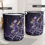 Hobart Hurricanes Cricket Mascot Laundry Basket Aboriginal Dot Art Purple And Black Tribal Pattern