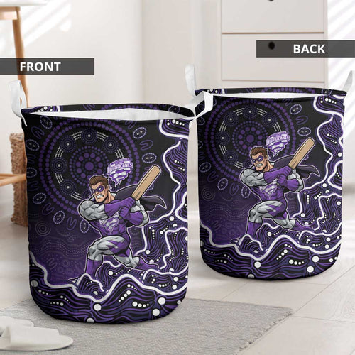 Hobart Hurricanes Cricket Mascot Laundry Basket Aboriginal Dot Art Purple And Black Tribal Pattern