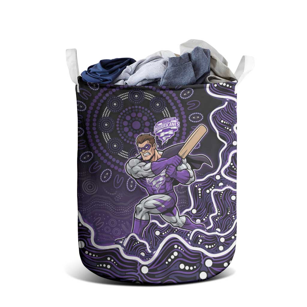 Hobart Hurricanes Cricket Mascot Laundry Basket Aboriginal Dot Art Purple And Black Tribal Pattern