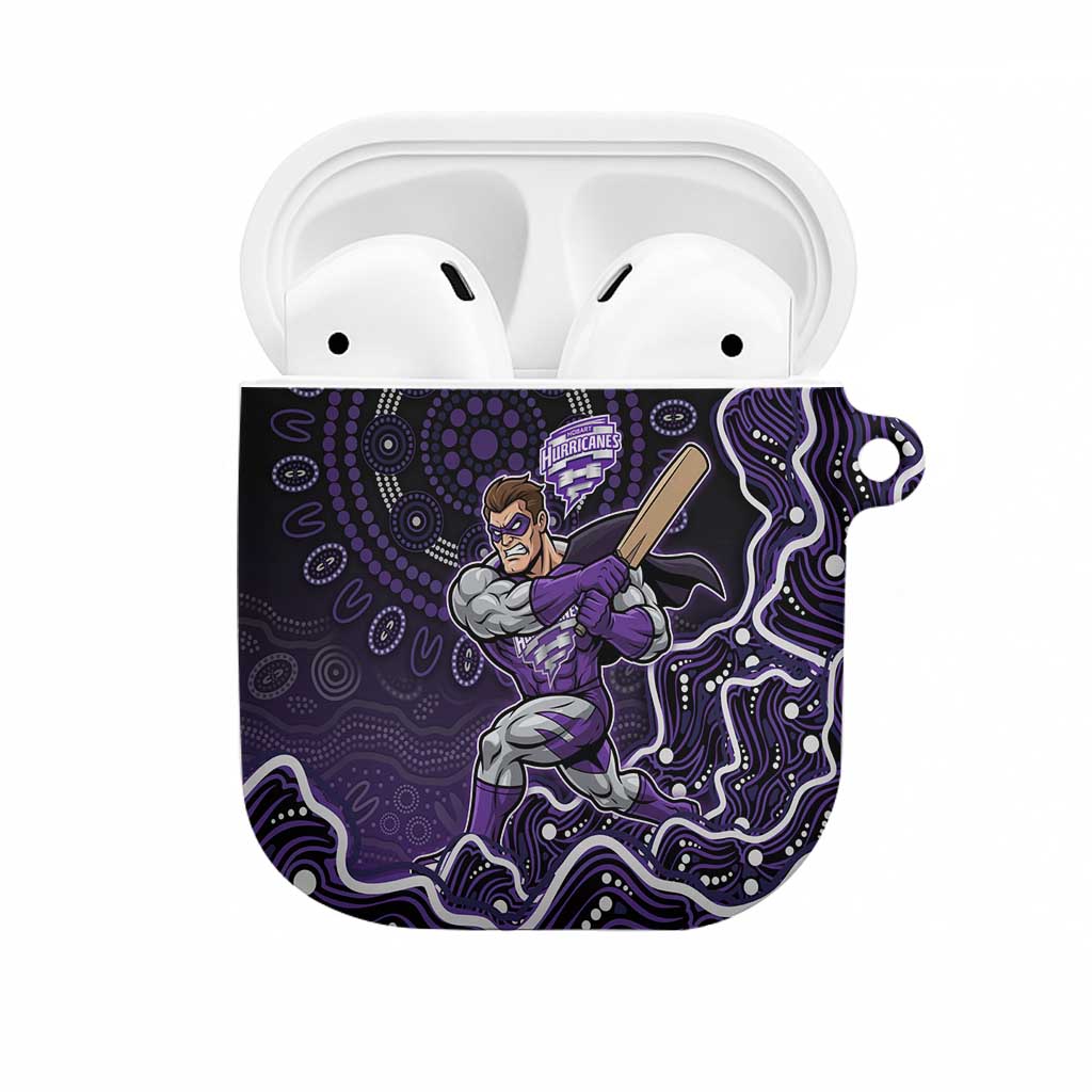Hobart Hurricanes Cricket Mascot AirPods Case Aboriginal Dot Art Purple And Black Tribal Pattern