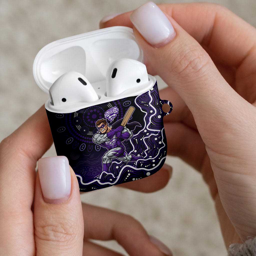 Hobart Hurricanes Cricket Mascot AirPods Case Aboriginal Dot Art Purple And Black Tribal Pattern