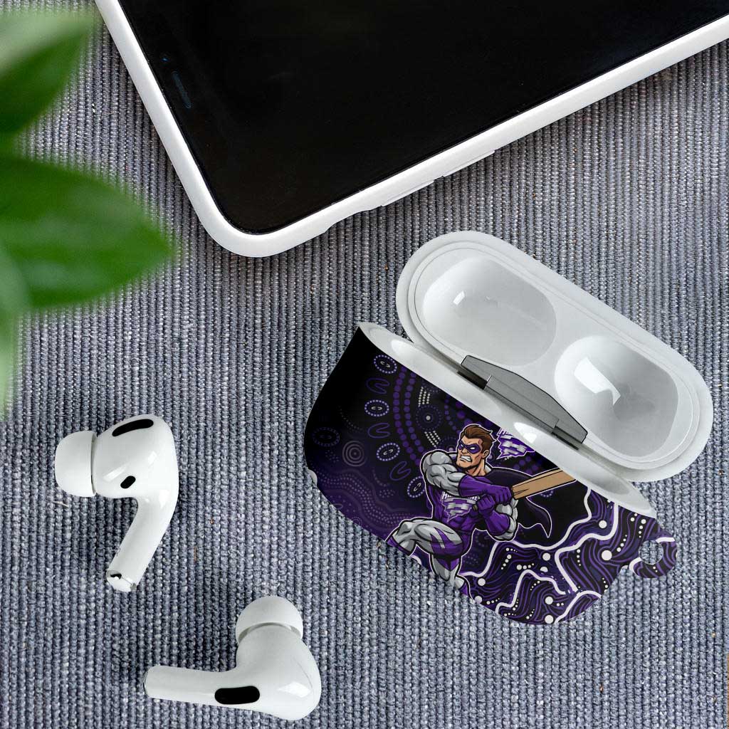 Hobart Hurricanes Cricket Mascot AirPods Case Aboriginal Dot Art Purple And Black Tribal Pattern