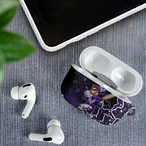 Hobart Hurricanes Cricket Mascot AirPods Case Aboriginal Dot Art Purple And Black Tribal Pattern