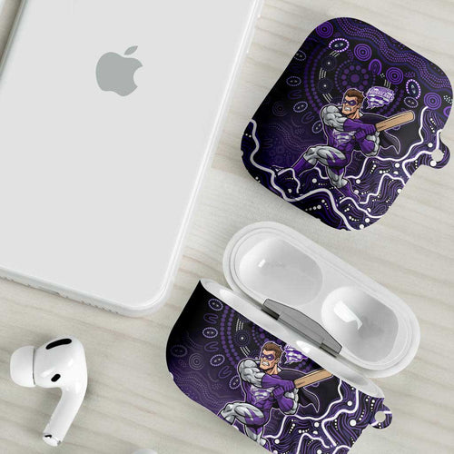 Hobart Hurricanes Cricket Mascot AirPods Case Aboriginal Dot Art Purple And Black Tribal Pattern